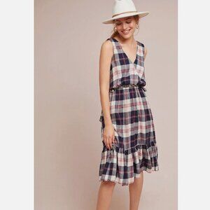 NWT Isabella Sinclair Plaid V-Neck Midi Dress Tie Waist Ruffle Women Size Small